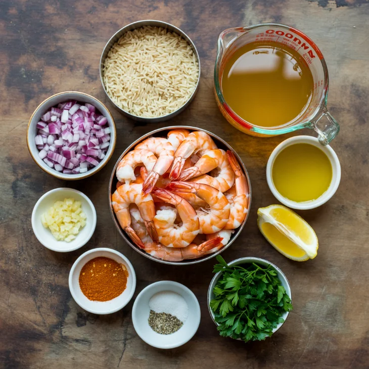one pan shrimp rice ingredients